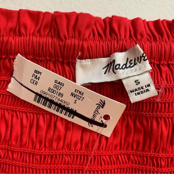 Madewell Cerise Red Smocked Puff Sleeve Dress in Poplin Size Small NWT - Picture 11 of 17